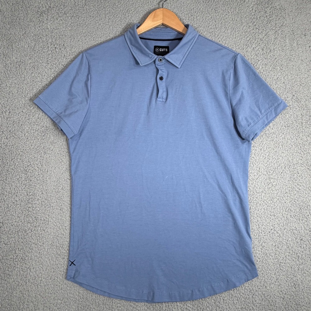 Cuts Polo Shirt Mens M Blue Curved Hem Short Sleeve PYCA Pro Stretch